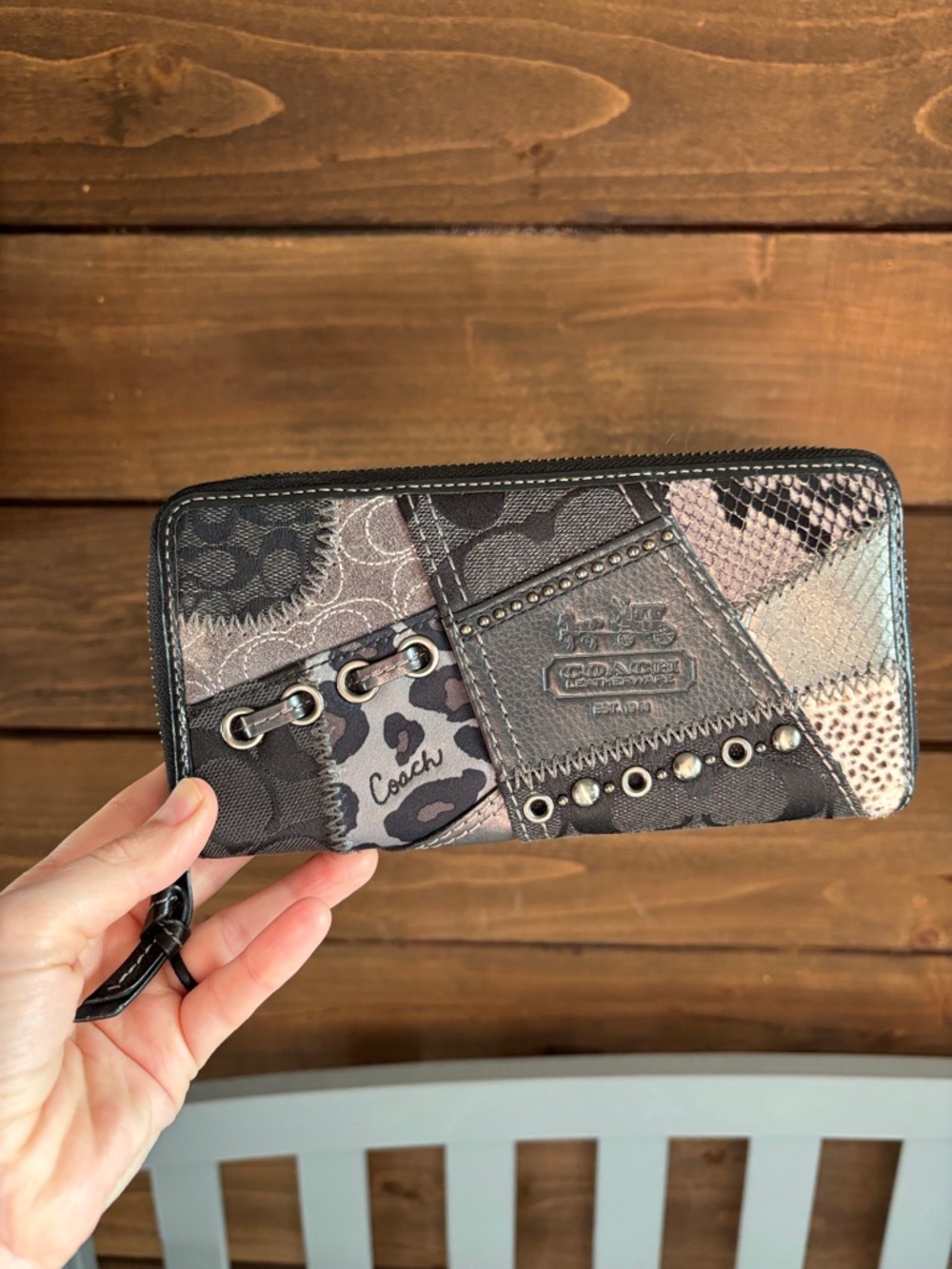 Coach black and gray patchwork matching purse bag and wallet - Picture 8 of 10